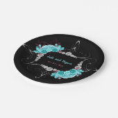 Floral Turquoise en Mauve Elegant Rhinestone Papieren Bordje (Gekanteld)