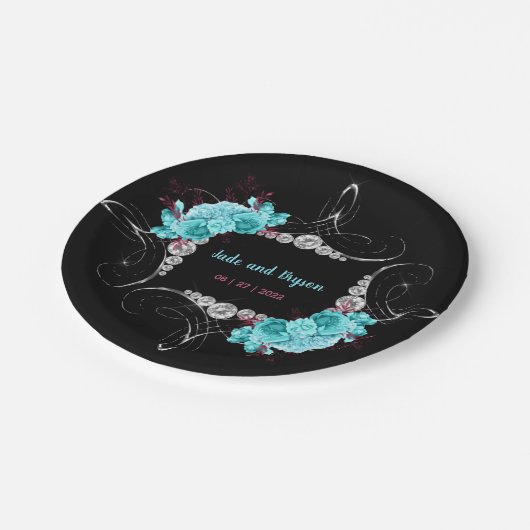Floral Turquoise en Mauve Elegant Rhinestone Papieren Bordje (Gekanteld)