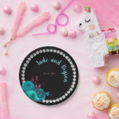 Floral Turquoise en Mauve Elegant Rhinestone Papieren Bordje (Feest)