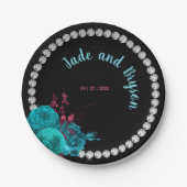 Floral Turquoise en Mauve Elegant Rhinestone Papieren Bordje (Voorkant)