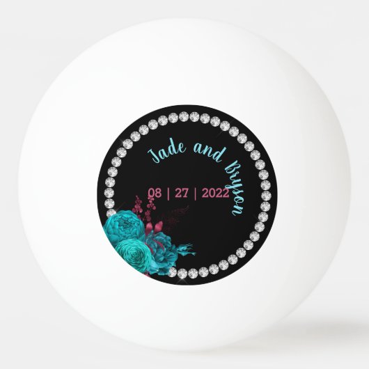 Floral Turquoise en Mauve Elegant Rhinestone Pingpongbal (Voorkant)