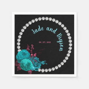 Floral Turquoise en Mauve Elegant Rhinestone Servet
