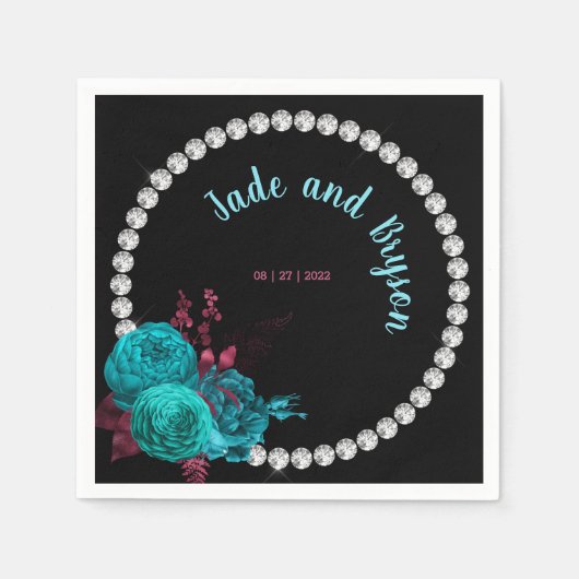 Floral Turquoise en Mauve Elegant Rhinestone Servet (Voorkant)