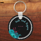 Floral Turquoise en Mauve Elegant Rhinestone Sleutelhanger (Voorkant)