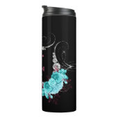 Floral Turquoise en Mauve Elegant Rhinestone Thermosbeker (Geroteerd rechts)