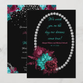 Floral Turquoise en Mauve Elegant Wedding Kaart (Voorkant / Achterkant)