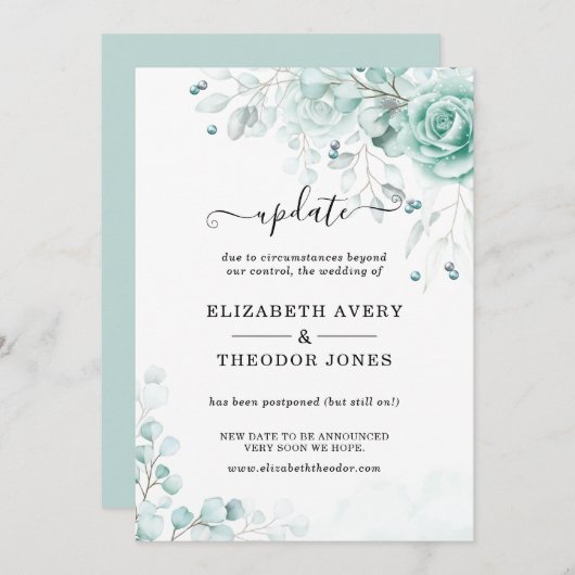Floral Turquoise en sage greens Wedding Update Kaart (Voorkant / Achterkant)