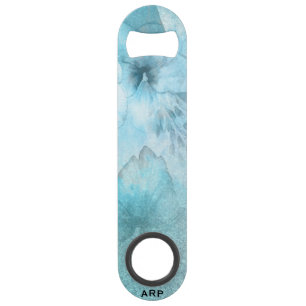 *~* Floral Turquoise Glitter Celestial Waterverf Speed Flessenopener