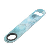 *~* Floral Turquoise Glitter Hemelse Waterverf Speed Flessenopener (Voorkant Gekanteld)
