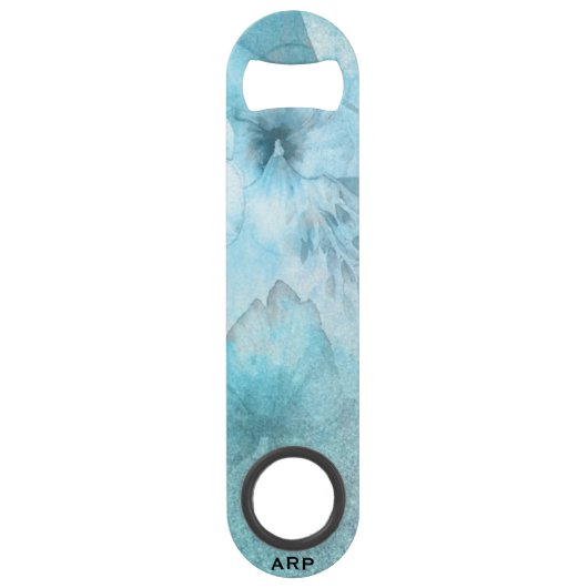 *~* Floral Turquoise Glitter Hemelse Waterverf Speed Flessenopener (Voorkant)