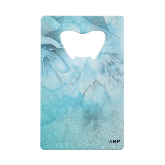 *~* Floral Turquoise Glitter Waterverf Celestial Creditkaart Flessenopener (Voorkant)