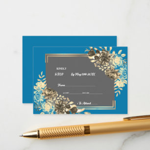 Floral Turquoise Grey & Bleek Yellow Wedding Informatiekaartje