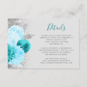 Floral Turquoise Grijs Zilver Bruiloft Details Informatiekaartje (Voorkant)
