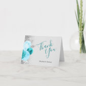 Floral Turquoise Grijs Zilveren Bruiloft Dank u Kaart (Voorkant)