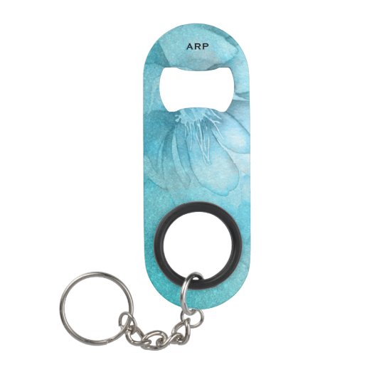 *~* Floral Turquoise Hemelse Glitter Waterverf Mini Flessenopener (Voorkant)
