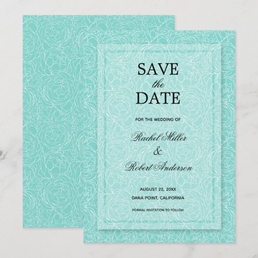 Floral Turquoise Save The Date (Voorkant / Achterkant)