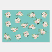 Floral Turquoise Shabby Chic Wrapping Paper Sheets (Voorkant 3)