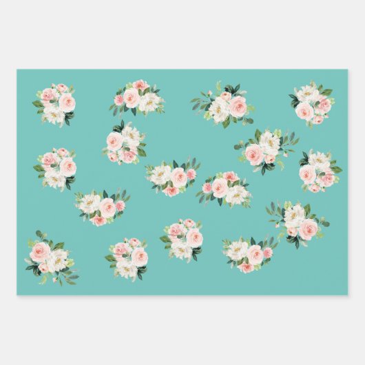 Floral Turquoise Shabby Chic Wrapping Paper Sheets (Voorkant 3)
