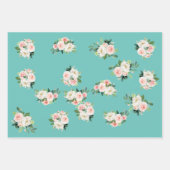 Floral Turquoise Shabby Chic Wrapping Paper Sheets (Voorkant 2)