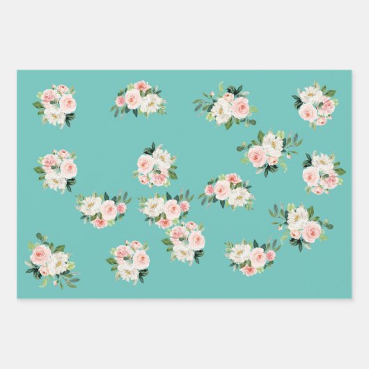 Floral Turquoise Shabby Chic Wrapping Paper Sheets (Voorkant 2)