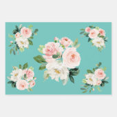 Floral Turquoise Shabby Chic Wrapping Paper Sheets (Voorkant)
