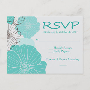 Floral Turquoise van de partij RSVP, Blauwgroen br Uitnodiging Briefkaart