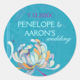 Floral Turquoise Wedding Save the Date Ronde Sticker
