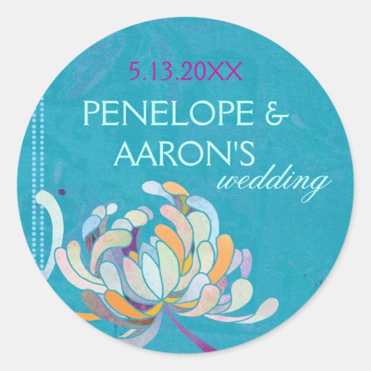 Floral Turquoise Wedding Save the Date Ronde Sticker (Voorkant)