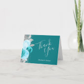 Floral Turquoise zilveren bruiloft dank u Kaart (Voorkant)