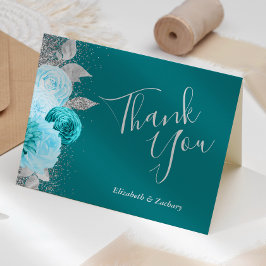 Floral Turquoise zilveren bruiloft dank u Kaart