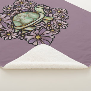 Floral Turtle Love Cantle Heart shell Sherpa Deken