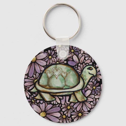 Floral Turtle Love Cantle Heart shell Sleutelhanger (Voorkant)