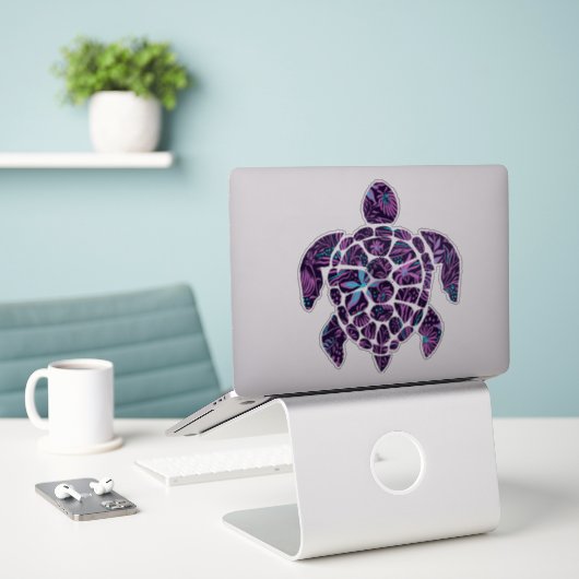Floral Turtle Sticker (Laptop op bureau)
