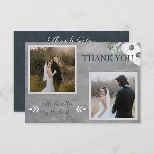  Floral twee foto Bedankkaart (Voorkant / Achterkant)