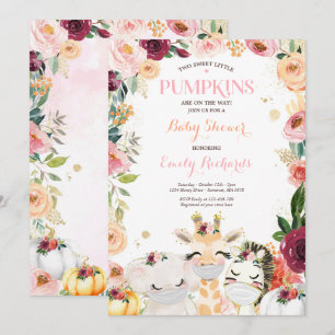 Floral Twin Safari Animals Pumpkin Baby shower Kaart