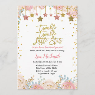 Floral Twinkle Twinkle Little Star Baby shower Kaart