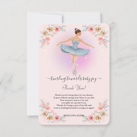 Floral Twirling Ballerina Waterverf Baby shower Bedankkaart (Voorkant)