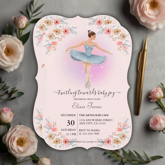 Floral Twirling Ballerina Waterverf Baby shower Kaart