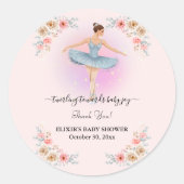 Floral Twirling Ballerina Waterverf Baby shower Ronde Sticker (Voorkant)