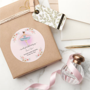 Floral Twirling Ballerina Waterverf Baby shower Ronde Sticker