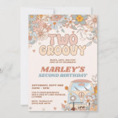 Floral Two Groovy 2e Retro Birthday Party Kaart (Voorkant)