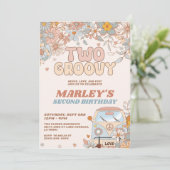 Floral Two Groovy 2e Retro Birthday Party Kaart (Staand voorkant)