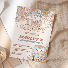 Floral Two Groovy 2e Retro Birthday Party Kaart