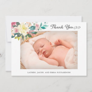 Floral Two Photo Baby Birth Announounge Hartelijk  Bedankkaart