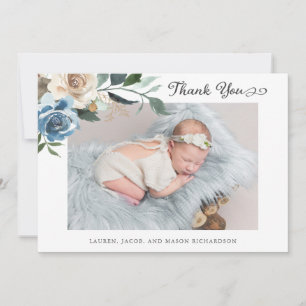 Floral Two Photo Baby Birth Announounge Hartelijk  Bedankkaart