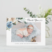Floral Two Photo Baby Birth Announounge Hartelijk  Bedankkaart (Staand voorkant)
