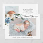 Floral Two Photo Baby Birth Announounge Hartelijk  Bedankkaart (Voorkant / Achterkant)