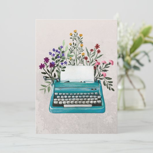 Floral Typewriter Kaart (Staand voorkant)