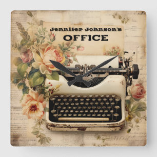 Floral  Typewriter wandklok