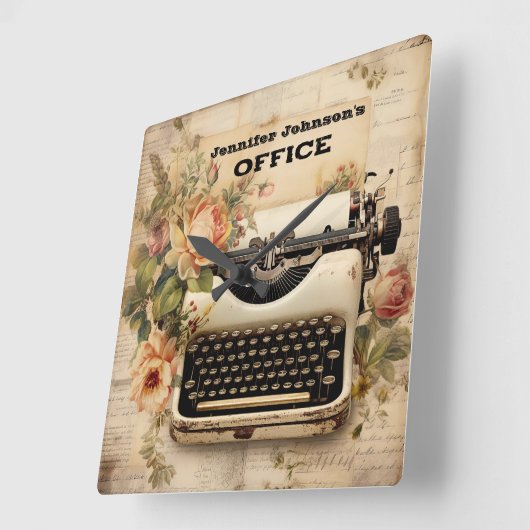 Floral  Typewriter wandklok (Hoek)